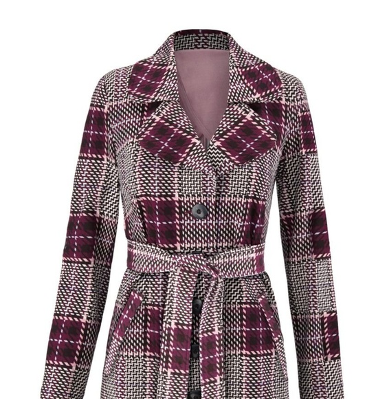 CAbi Jackets & Blazers - CAbi Burgundy Plaid Trench Coat